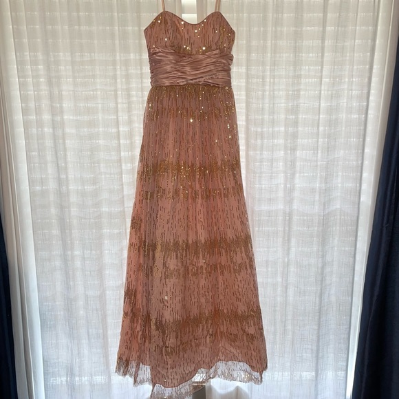 Hailey Logan Dresses & Skirts - Adrianna Papell Strapless Long Formal Gown Blush and Gold Size 3/4